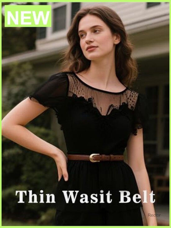 Skinny Leather Belt for Jeans Dresses Pants Soft Waistband with Gold Buckle